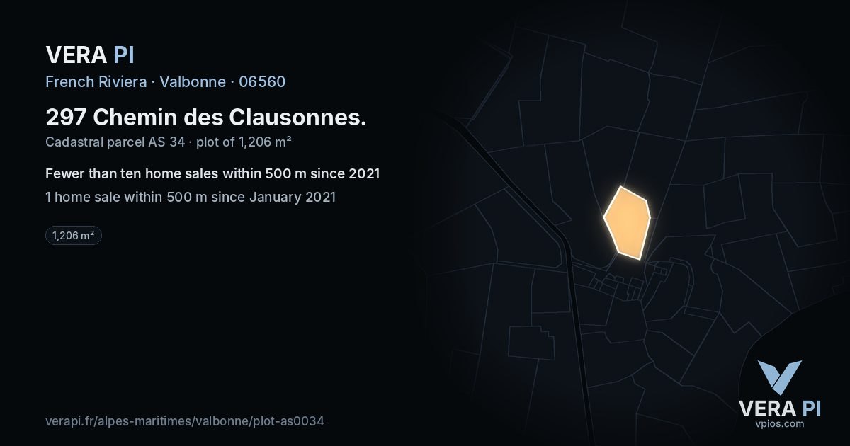 297 Chemin des Clausonnes, Valbonne at night – the plot lit, the parcels around coloured by the prices near them