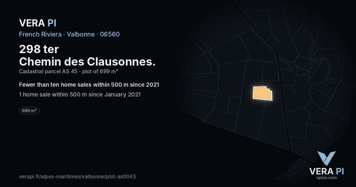 298 ter Chemin des Clausonnes, Valbonne at night – the plot lit, the parcels around coloured by the prices near them
