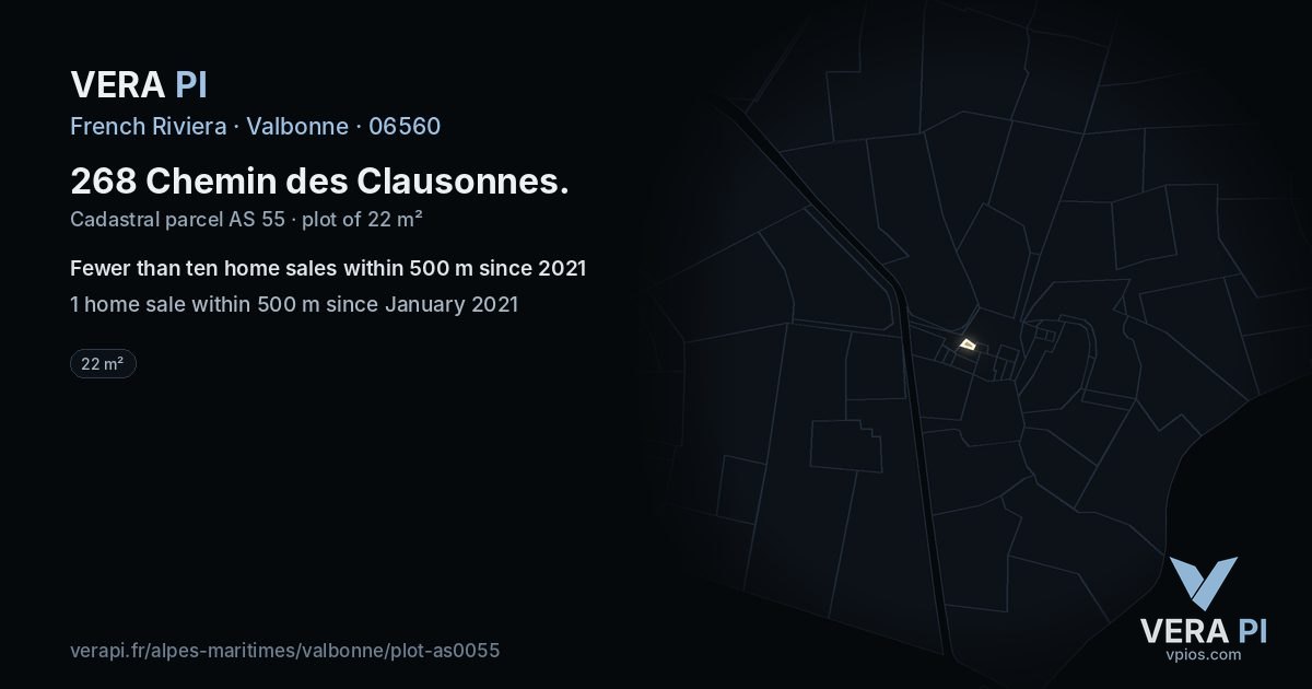 268 Chemin des Clausonnes, Valbonne at night – the plot lit, the parcels around coloured by the prices near them