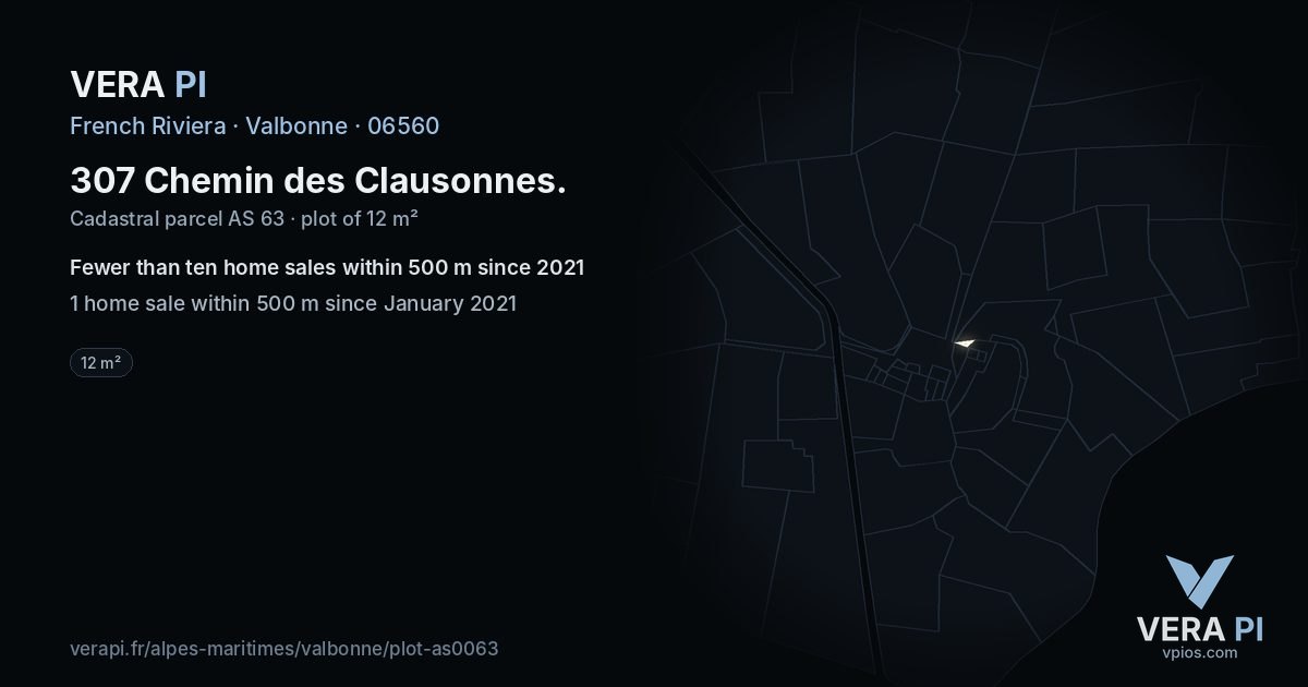 307 Chemin des Clausonnes, Valbonne at night – the plot lit, the parcels around coloured by the prices near them