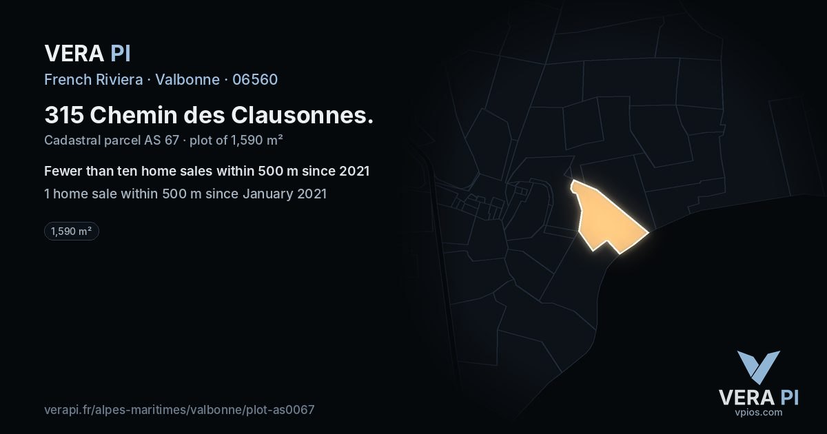 315 Chemin des Clausonnes, Valbonne at night – the plot lit, the parcels around coloured by the prices near them