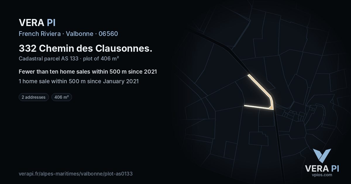 332 Chemin des Clausonnes, Valbonne at night – the plot lit, the parcels around coloured by the prices near them
