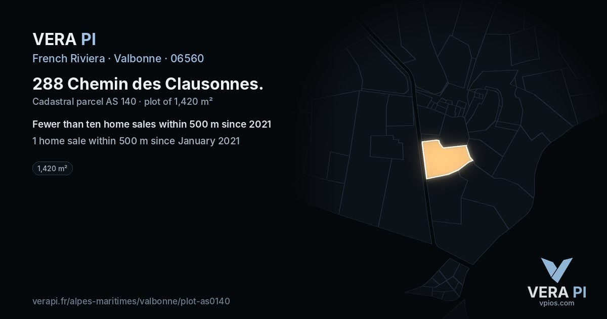 288 Chemin des Clausonnes, Valbonne at night – the plot lit, the parcels around coloured by the prices near them