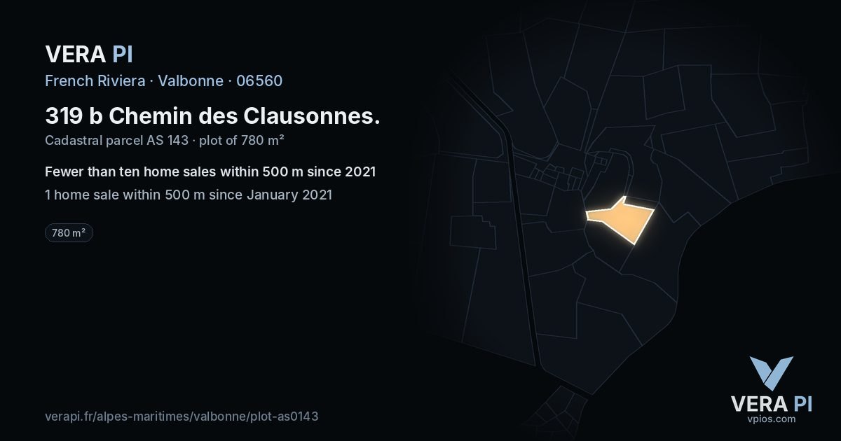 319 b Chemin des Clausonnes, Valbonne at night – the plot lit, the parcels around coloured by the prices near them