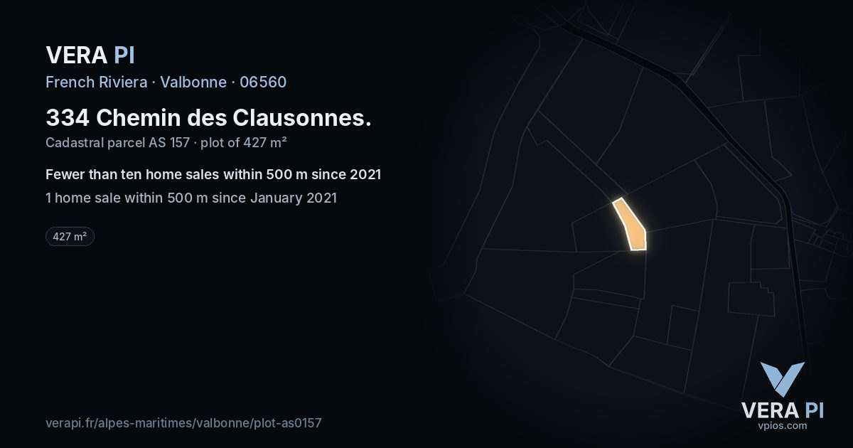 334 Chemin des Clausonnes, Valbonne at night – the plot lit, the parcels around coloured by the prices near them