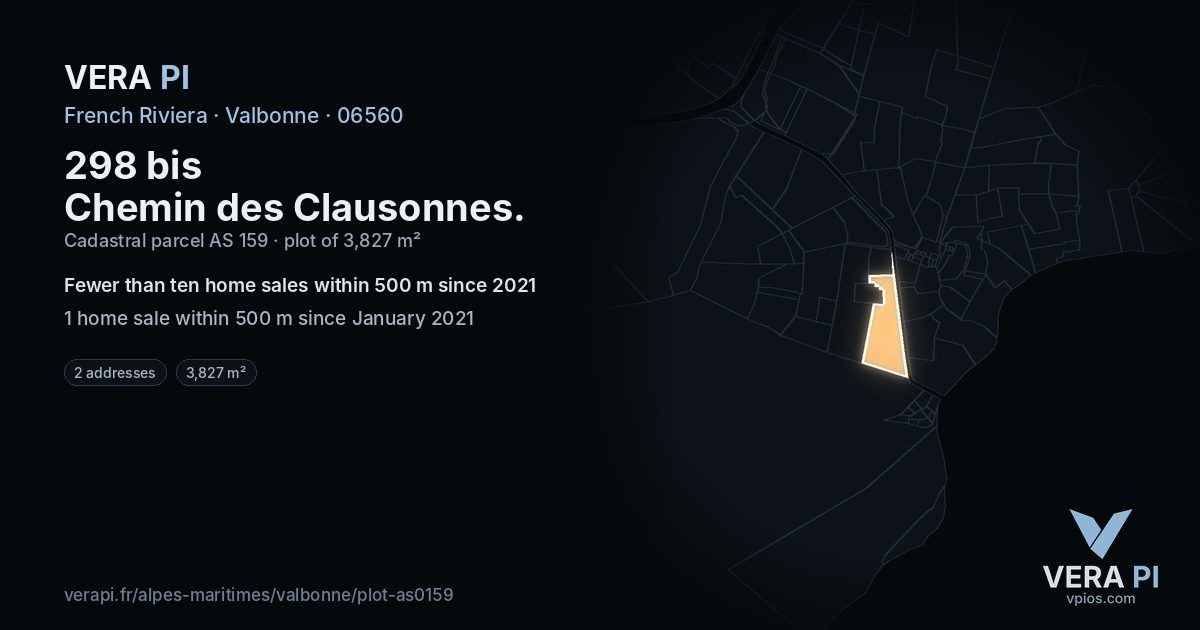 298 bis Chemin des Clausonnes, Valbonne at night – the plot lit, the parcels around coloured by the prices near them