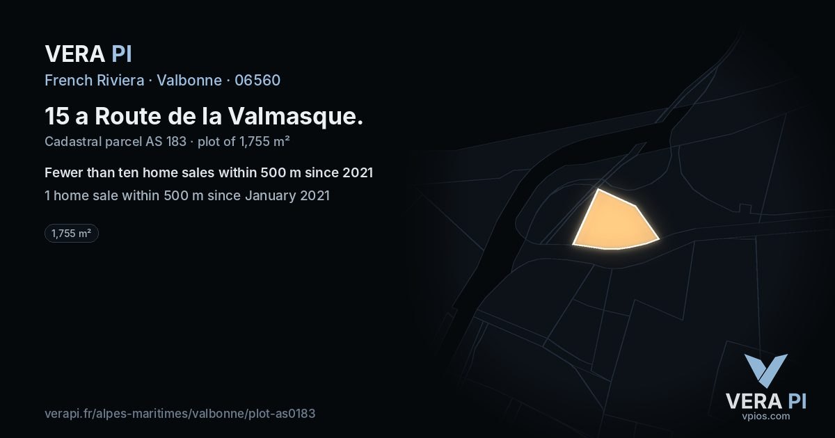 15 a Route de la Valmasque, Valbonne at night – the plot lit, the parcels around coloured by the prices near them