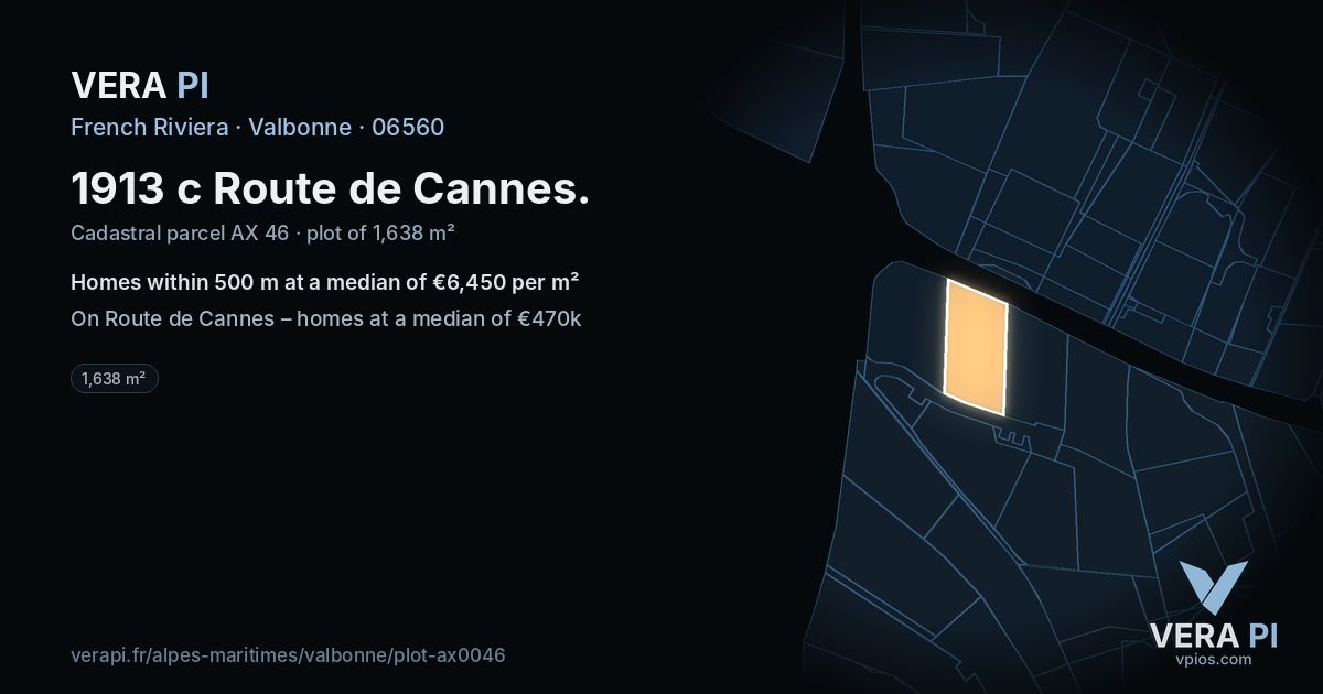 1913 c Route de Cannes, Valbonne at night – the plot lit, the parcels around coloured by the prices near them