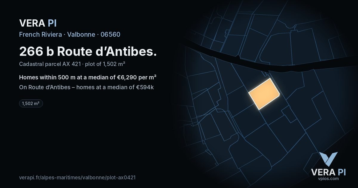 266 b Route d’Antibes, Valbonne at night – the plot lit, the parcels around coloured by the prices near them