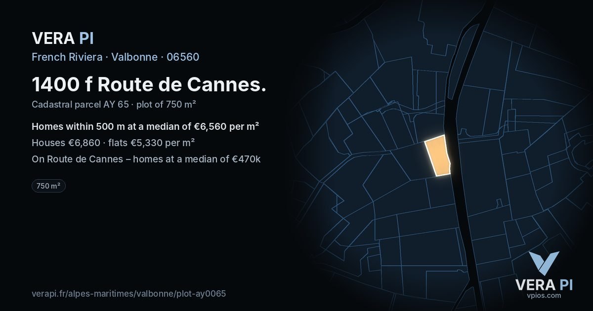 1400 f Route de Cannes, Valbonne at night – the plot lit, the parcels around coloured by the prices near them