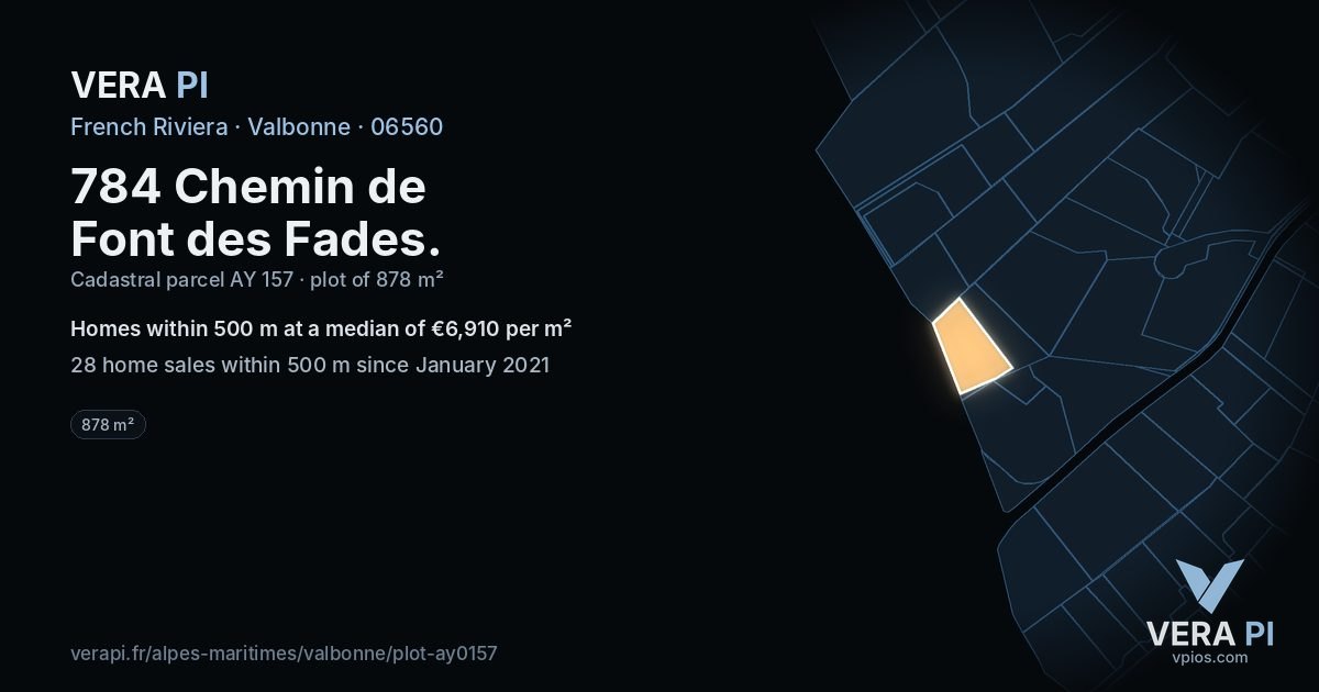 784 Chemin de Font des Fades, Valbonne at night – the plot lit, the parcels around coloured by the prices near them