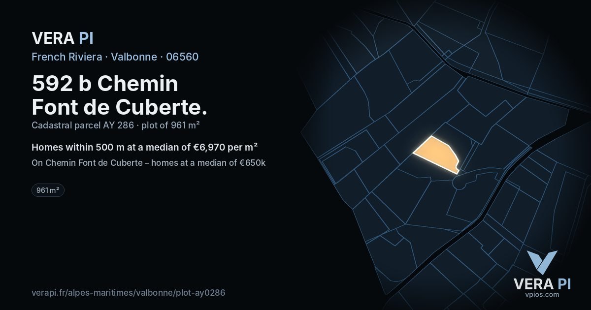 592 b Chemin Font de Cuberte, Valbonne at night – the plot lit, the parcels around coloured by the prices near them