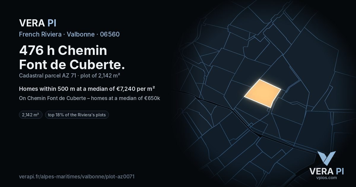 476 h Chemin Font de Cuberte, Valbonne at night – the plot lit, the parcels around coloured by the prices near them