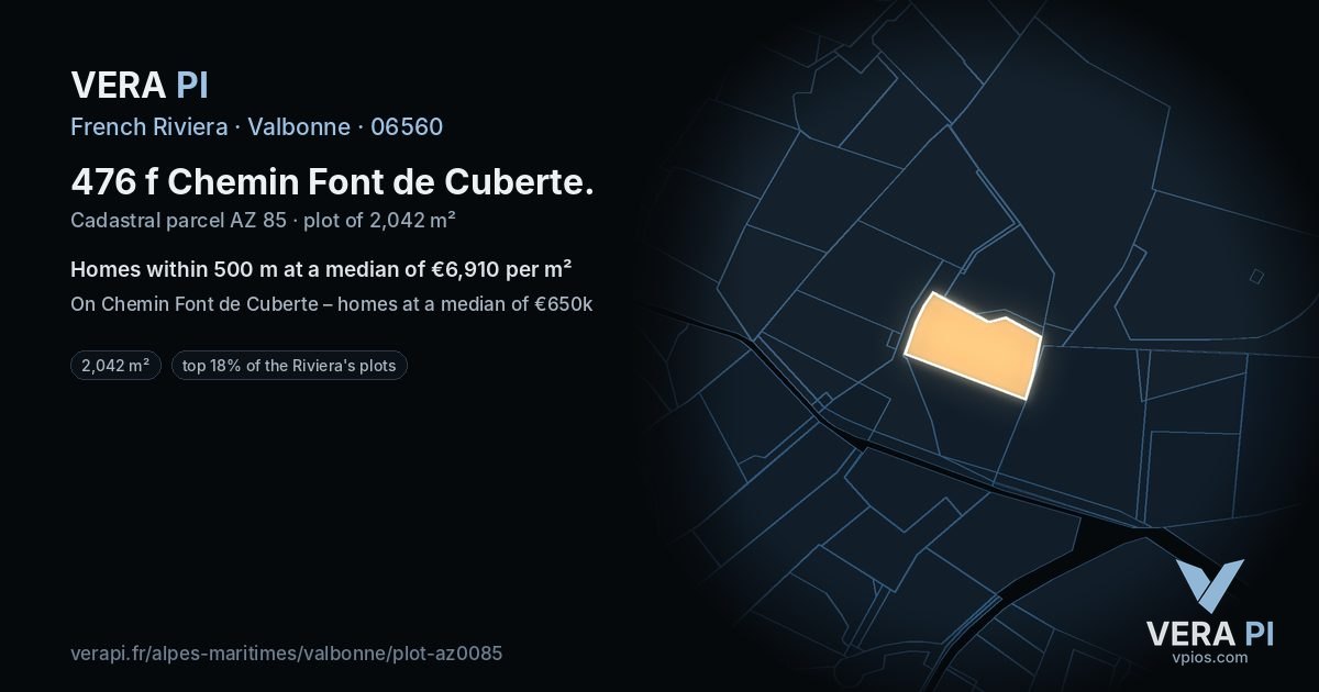 476 f Chemin Font de Cuberte, Valbonne at night – the plot lit, the parcels around coloured by the prices near them