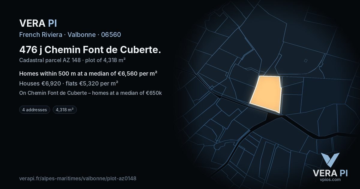 476 j Chemin Font de Cuberte, Valbonne at night – the plot lit, the parcels around coloured by the prices near them