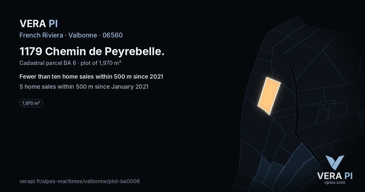 1179 Chemin de Peyrebelle, Valbonne at night – the plot lit, the parcels around coloured by the prices near them