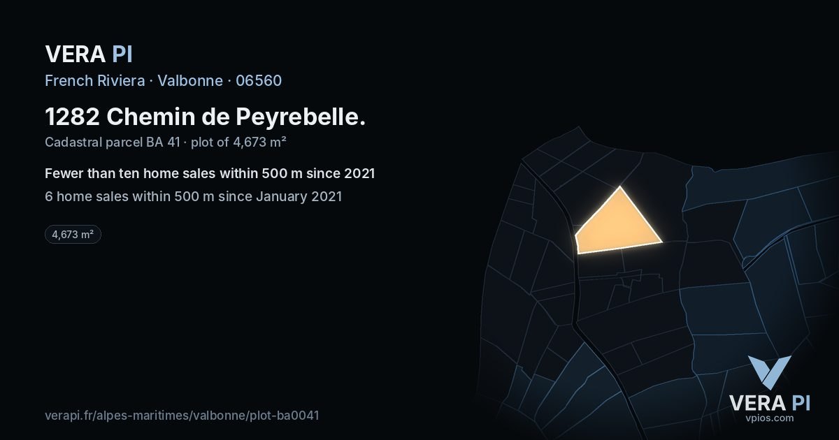 1282 Chemin de Peyrebelle, Valbonne at night – the plot lit, the parcels around coloured by the prices near them