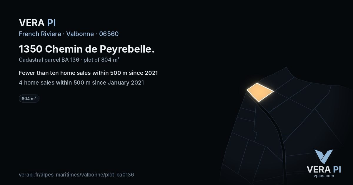1350 Chemin de Peyrebelle, Valbonne at night – the plot lit, the parcels around coloured by the prices near them