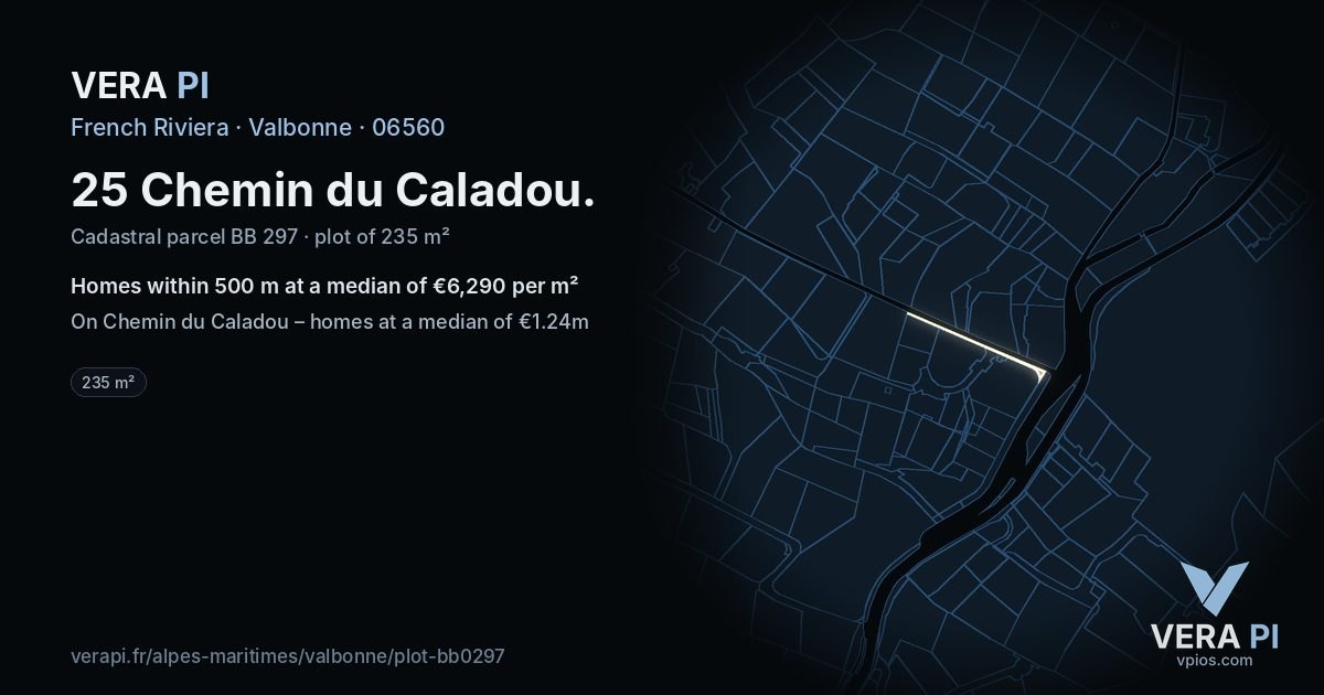 25 Chemin du Caladou, Valbonne at night – the plot lit, the parcels around coloured by the prices near them