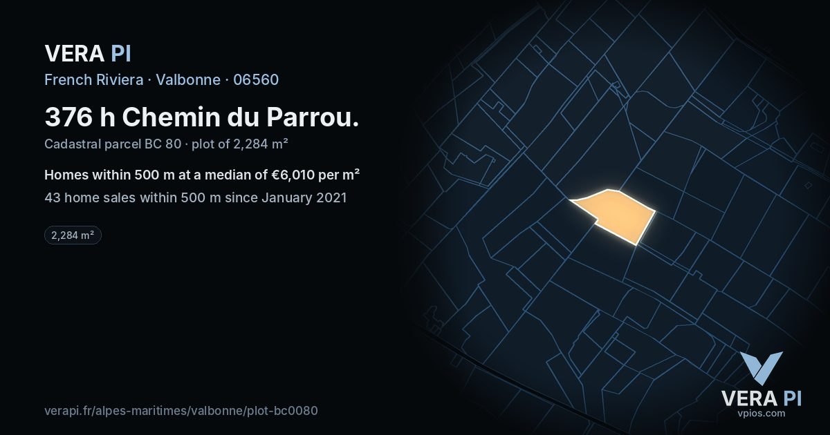 376 h Chemin du Parrou, Valbonne at night – the plot lit, the parcels around coloured by the prices near them