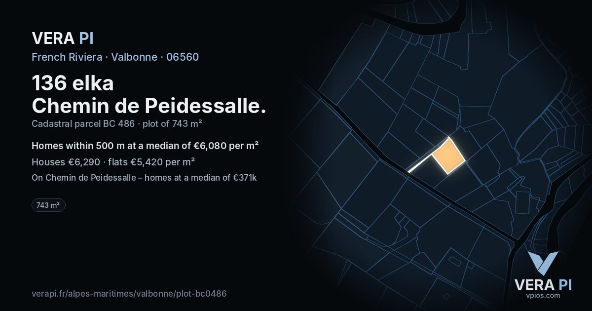 136 elka Chemin de Peidessalle, Valbonne at night – the plot lit, the parcels around coloured by the prices near them