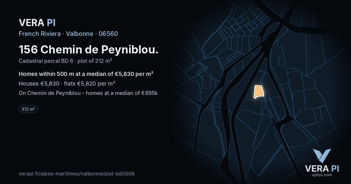 156 Chemin de Peyniblou, Valbonne at night – the plot lit, the parcels around coloured by the prices near them