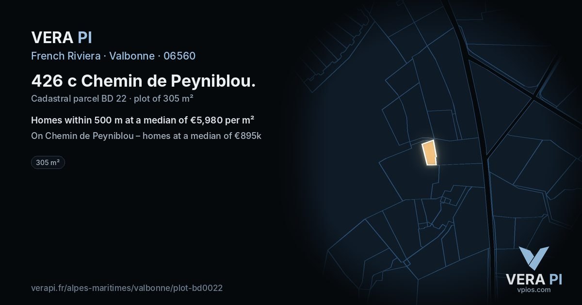 426 c Chemin de Peyniblou, Valbonne at night – the plot lit, the parcels around coloured by the prices near them