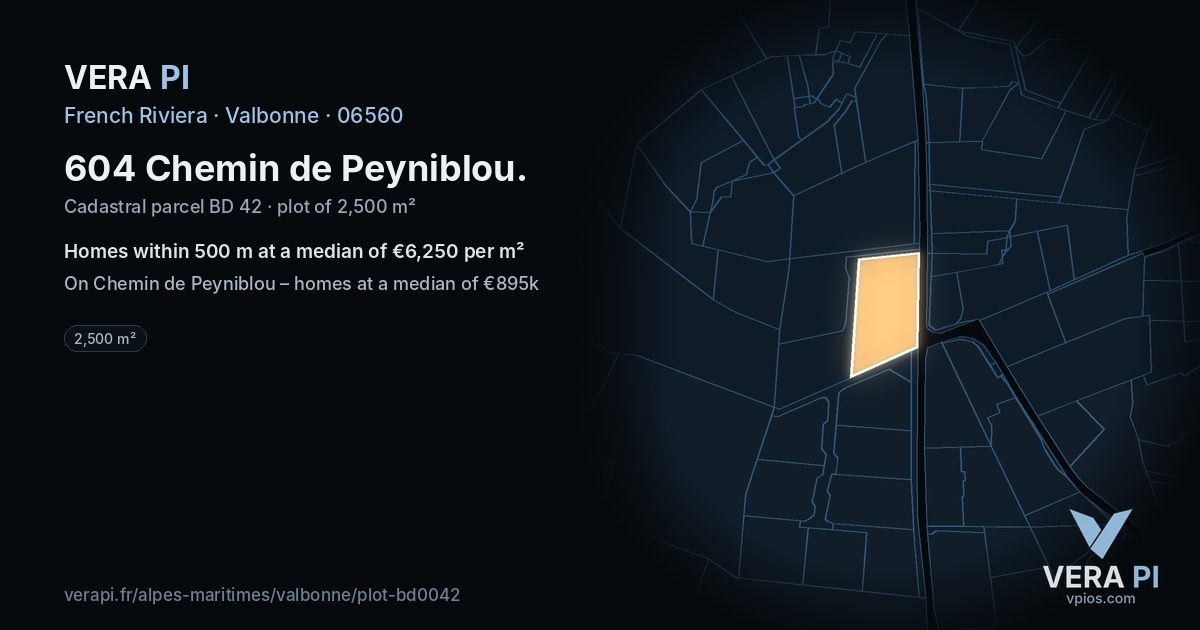 604 Chemin de Peyniblou, Valbonne at night – the plot lit, the parcels around coloured by the prices near them