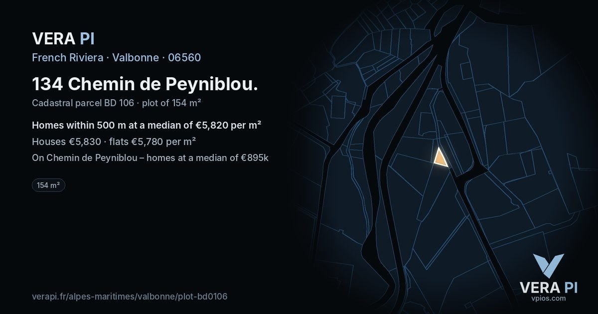 134 Chemin de Peyniblou, Valbonne at night – the plot lit, the parcels around coloured by the prices near them