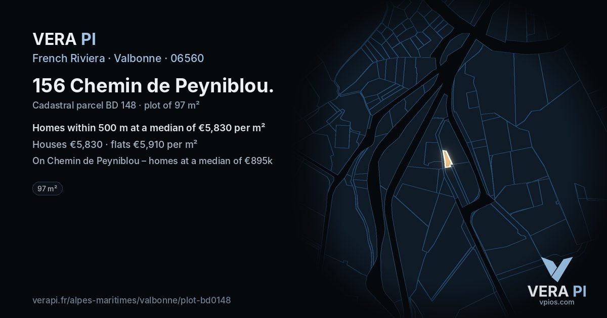 156 Chemin de Peyniblou, Valbonne at night – the plot lit, the parcels around coloured by the prices near them