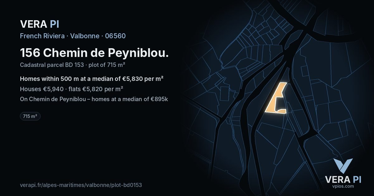 156 Chemin de Peyniblou, Valbonne at night – the plot lit, the parcels around coloured by the prices near them