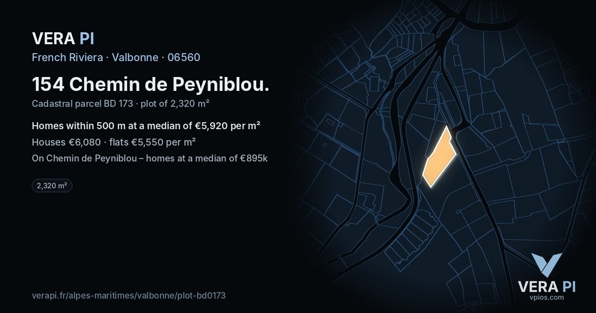 154 Chemin de Peyniblou, Valbonne at night – the plot lit, the parcels around coloured by the prices near them