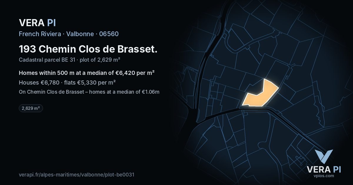 193 Chemin Clos de Brasset, Valbonne at night – the plot lit, the parcels around coloured by the prices near them