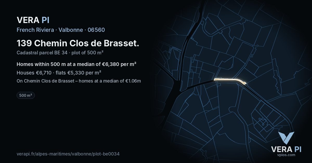 139 Chemin Clos de Brasset, Valbonne at night – the plot lit, the parcels around coloured by the prices near them