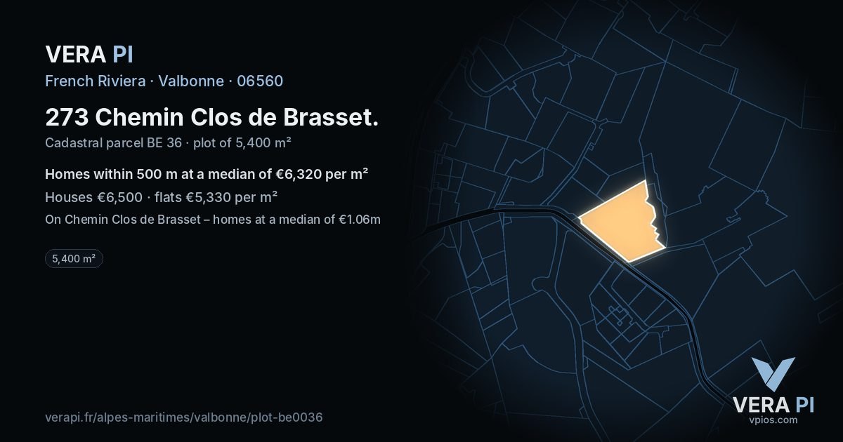 273 Chemin Clos de Brasset, Valbonne at night – the plot lit, the parcels around coloured by the prices near them
