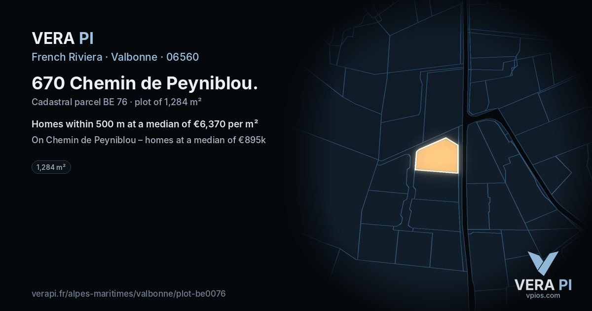 670 Chemin de Peyniblou, Valbonne at night – the plot lit, the parcels around coloured by the prices near them