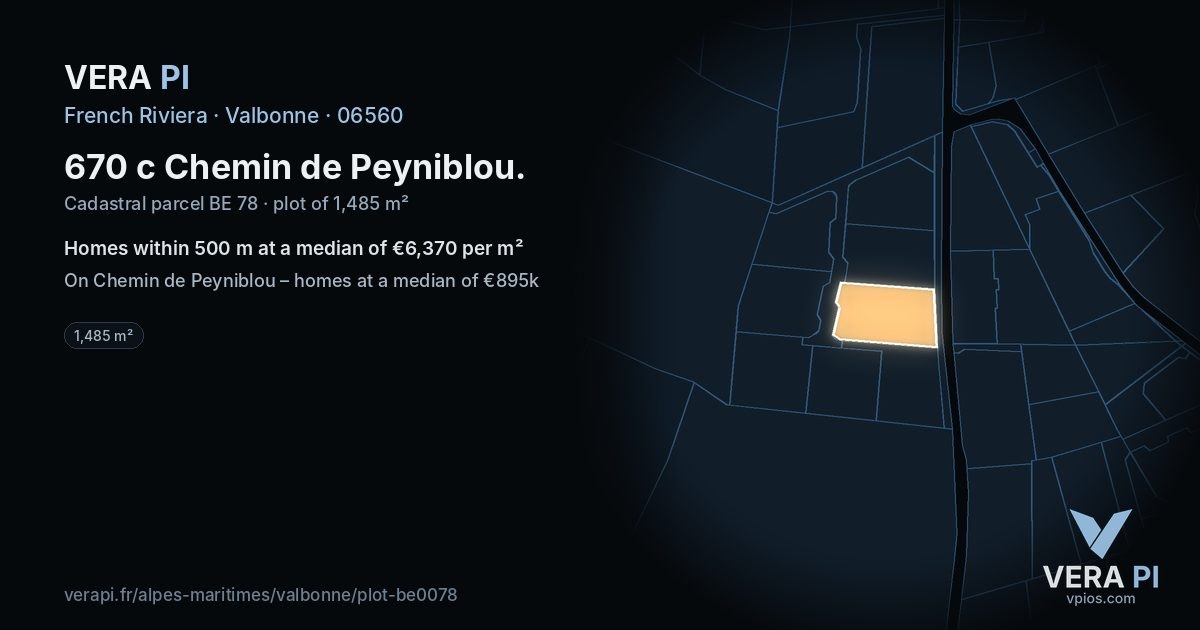 670 c Chemin de Peyniblou, Valbonne at night – the plot lit, the parcels around coloured by the prices near them