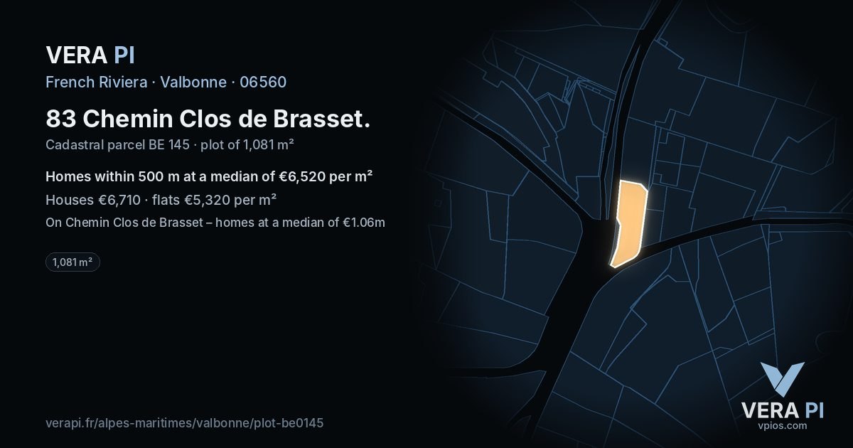 83 Chemin Clos de Brasset, Valbonne at night – the plot lit, the parcels around coloured by the prices near them