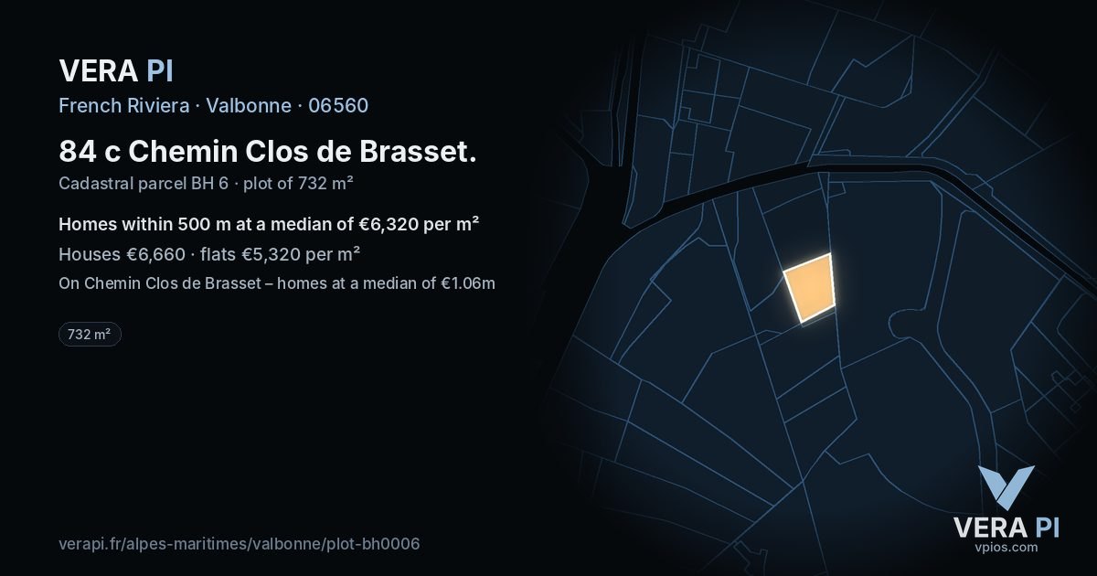 84 c Chemin Clos de Brasset, Valbonne at night – the plot lit, the parcels around coloured by the prices near them