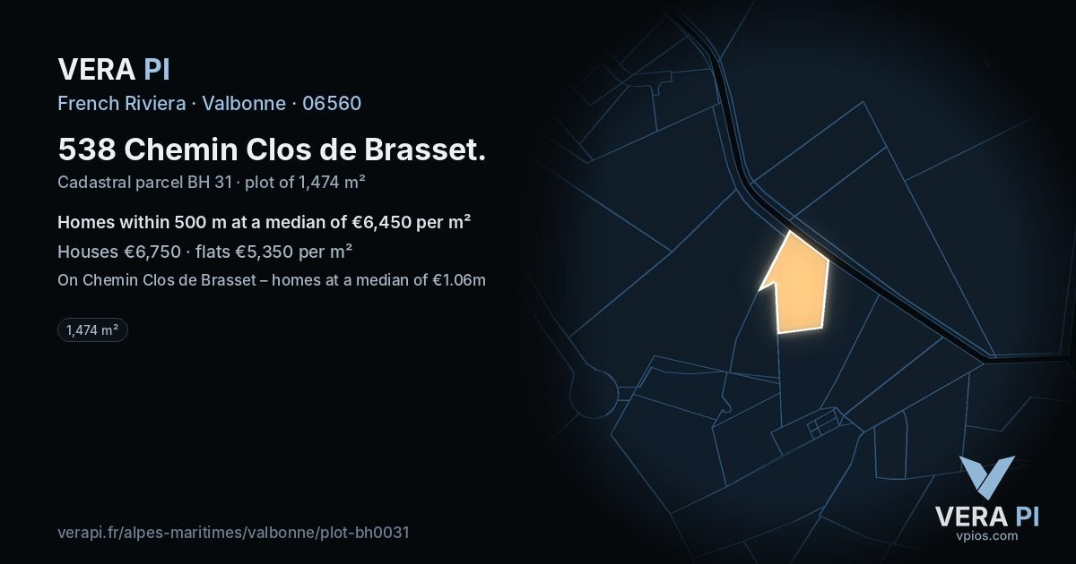 538 Chemin Clos de Brasset, Valbonne at night – the plot lit, the parcels around coloured by the prices near them
