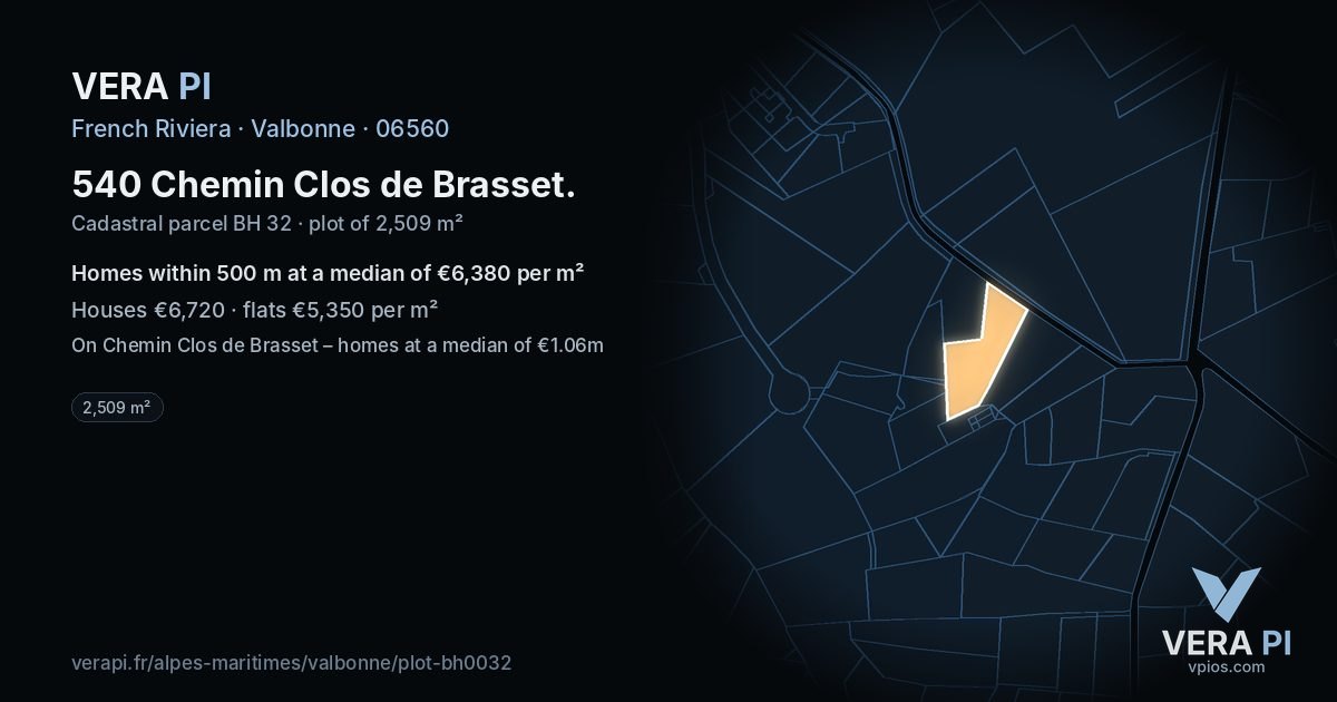 540 Chemin Clos de Brasset, Valbonne at night – the plot lit, the parcels around coloured by the prices near them