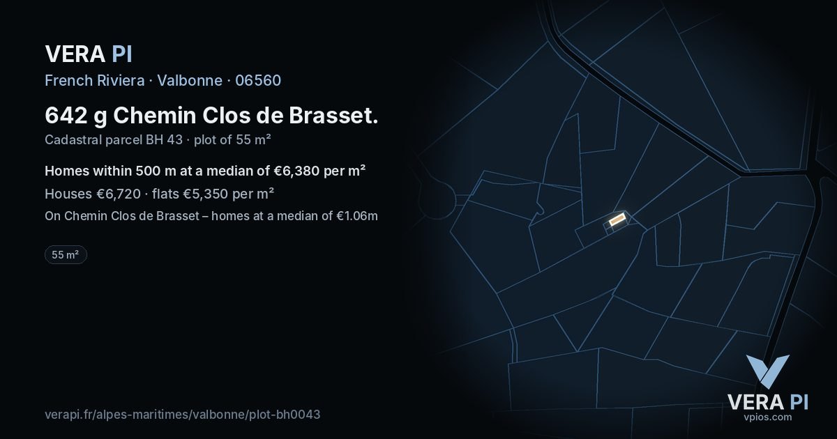 642 g Chemin Clos de Brasset, Valbonne at night – the plot lit, the parcels around coloured by the prices near them