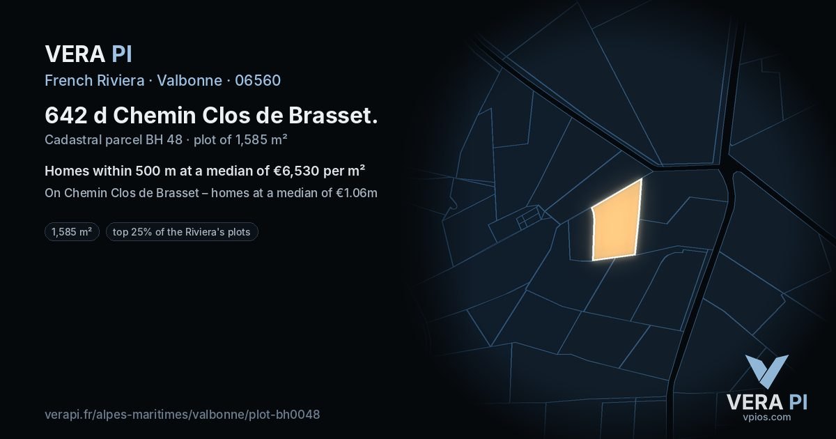 642 d Chemin Clos de Brasset, Valbonne at night – the plot lit, the parcels around coloured by the prices near them