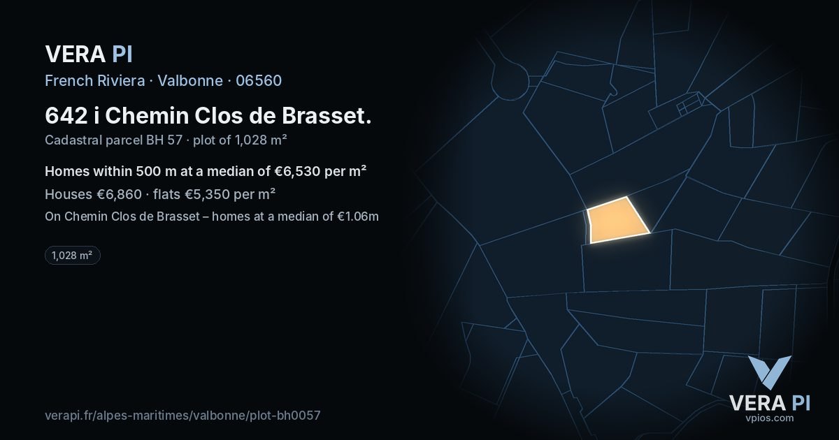 642 i Chemin Clos de Brasset, Valbonne at night – the plot lit, the parcels around coloured by the prices near them
