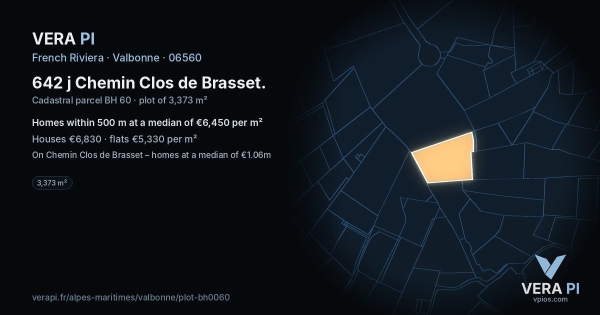 642 j Chemin Clos de Brasset, Valbonne at night – the plot lit, the parcels around coloured by the prices near them