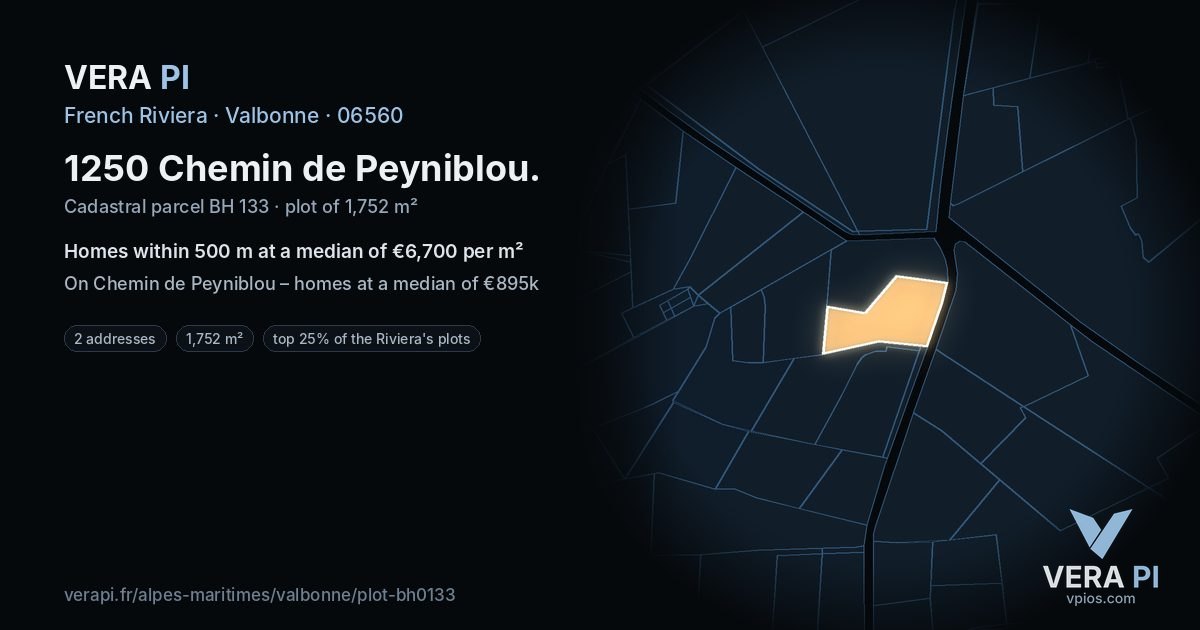 1250 Chemin de Peyniblou, Valbonne at night – the plot lit, the parcels around coloured by the prices near them