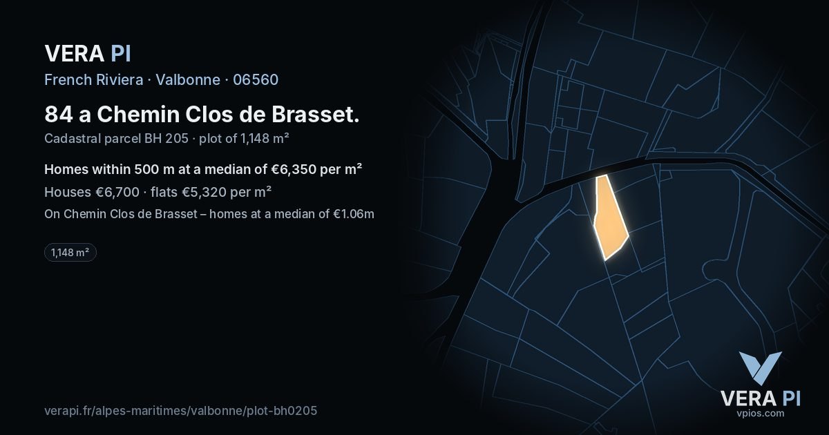 84 a Chemin Clos de Brasset, Valbonne at night – the plot lit, the parcels around coloured by the prices near them