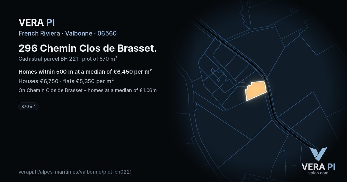 296 Chemin Clos de Brasset, Valbonne at night – the plot lit, the parcels around coloured by the prices near them
