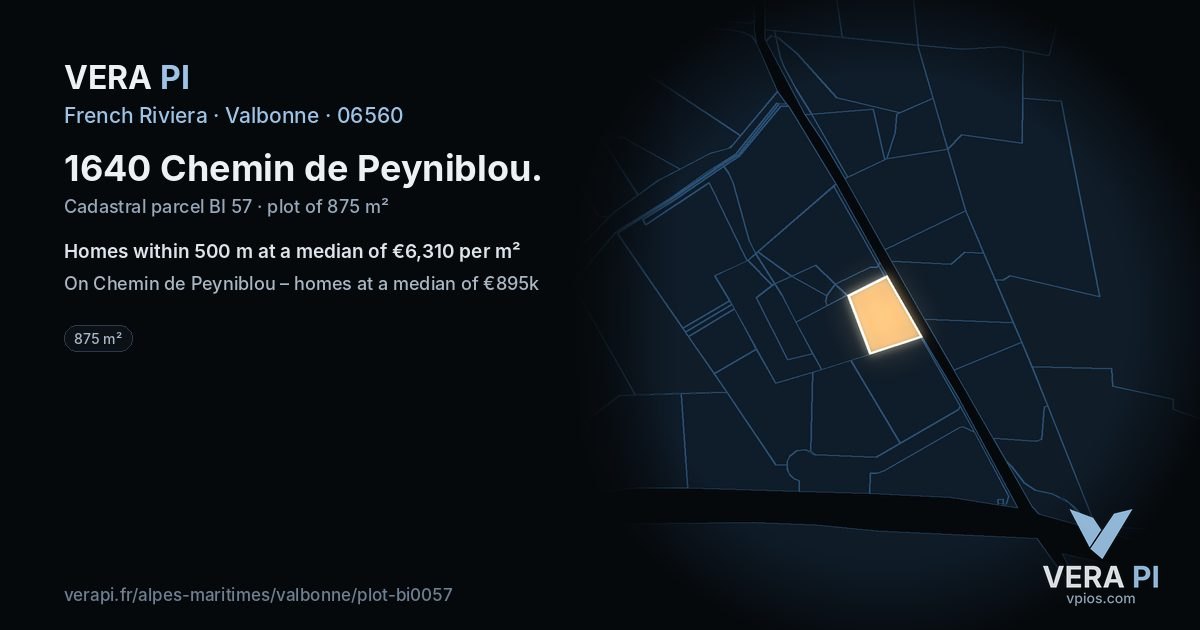 1640 Chemin de Peyniblou, Valbonne at night – the plot lit, the parcels around coloured by the prices near them