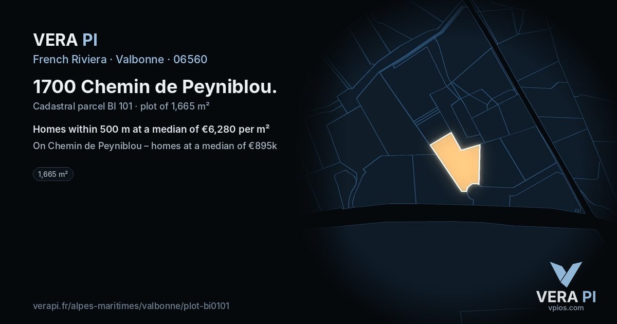 1700 Chemin de Peyniblou, Valbonne at night – the plot lit, the parcels around coloured by the prices near them